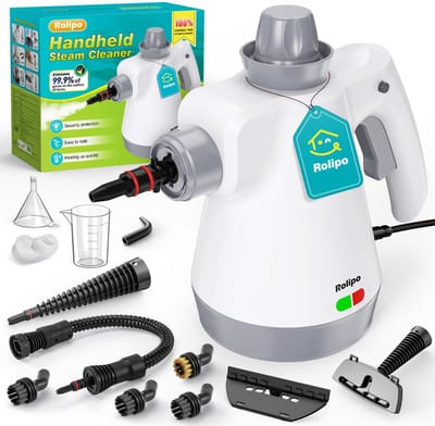 Rolipo Handstoomreiniger 11-in-1 – 135°C Hete Stoom, 3,5 Bar – Keuken, Voegen, Badkamer – 440 ml Tank – Veiligheidsslot – Wit