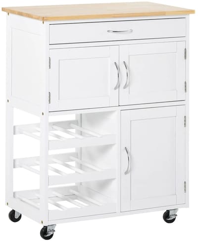 Damenzo - Keukeneiland - Keukeneiland op wielen - Keukenkast - Keuken - Opbergkast - Dressoir - Keukentrolley - 67X37X87 cm - Wit