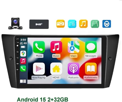 ESSGOO Autoradio met bluetooth - voor BMW 3 serie E90 E91 E92 E93 2005 t/m 2013 - Draadloos Apple Carplay & Android auto - 2GB + 32GB - Bluetooth & Wifi - FM Navigatie - Android 15 - Achteruitrijcamera - DAB+