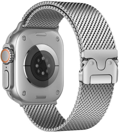Milanees bandje - geschikt voor Apple Watch series 1/2/3/4/5/6/7/8/9/10/11/ SE (1,2,3) / Ultra (1,2,3) met maat 44 mm / 45 mm / 46 mm / 49 mm - Milanese met P-buckle - zilver