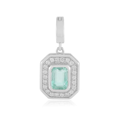 Cavill - Zilveren Hanger - 925 Sterling Zilver Geplatineerd - Paraiba Smaragd 0.888 ct - Achthoekig Mintgroen Elegant Sieraad