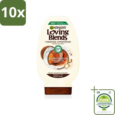 10 x Garnier Loving Blends Kokosmelk en Macadamia Conditioner 250 ml - Grootverpakking - Conditioner Kokosmelk Macadamia - Voeding Haar - Droog Haar - Natuurlijke Oorsprong - Siliconenvrij