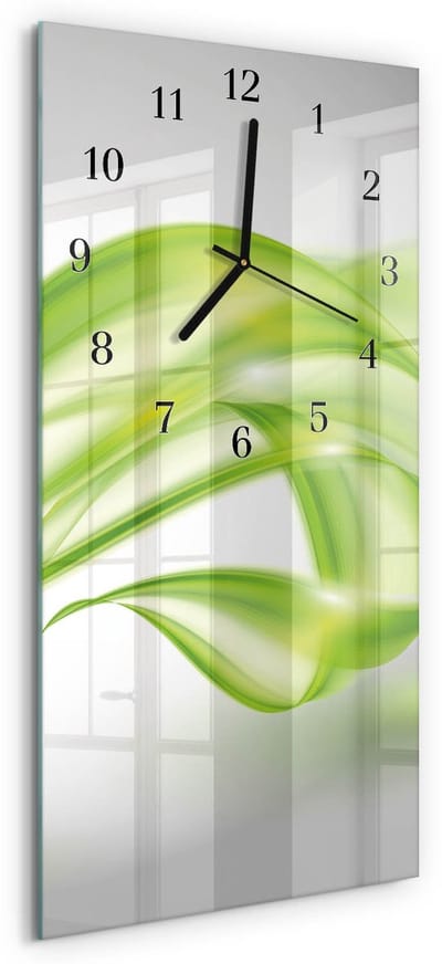 Tulup Wandklok - Abstracte lijnen Wandklok Glas Met Motief - 30x60 cm - Groente Decoratieve Glazen Klok - Zwarte Handen - Rechthoekige Wandklok - Moderne Wandklok Glas - Wandklok Glas Decoratie