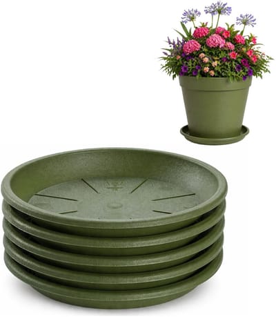 Plasticforte plantenpot onder schotel / water opvang schaal - 5x - groen - Dia 24 cm - Kunststof - voor pot met Dia 30/35 cm