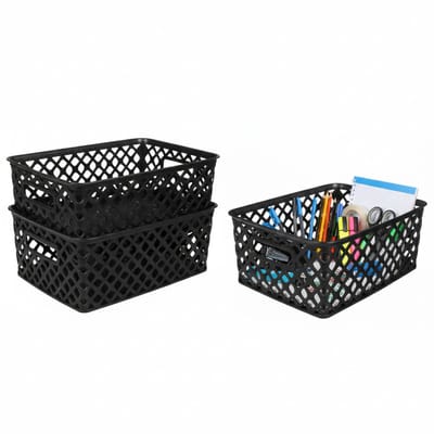 Storage Solutions Kast Opbergmand - 3x - van kunststof - zwart - 19 x 25 x 10 cm - 4 liter - organizer box