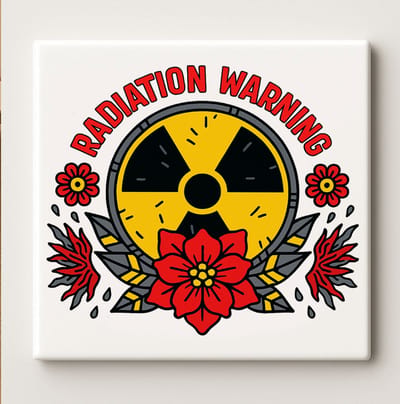 Radiation Warning Keramische Tegel 15x15cm – Stoere Gevaar Symbool Wanddecoratie – Unieke Industriële Decoratie & Cadeau voor Wetenschapsliefhebbers