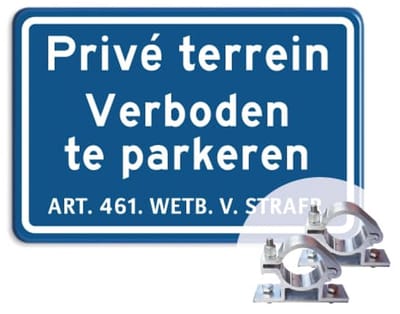 Bord Prive Terrein - Verboden te parkeren - blauw - Weerbestendig Aluminium - 40x60 cm - Bevestiging: Met paalbeugels Ø48mm