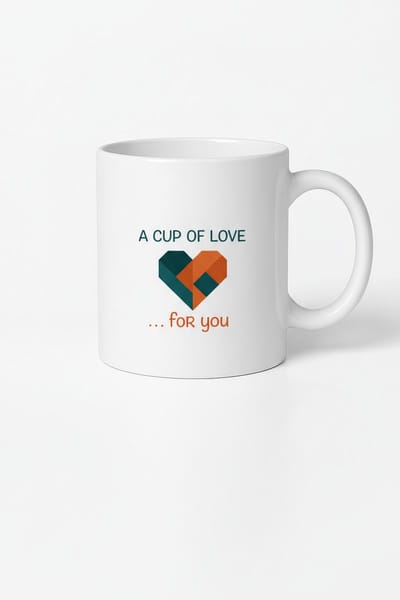 Mok met Liefdesboodschap "A Cup of Love" | Geometrisch Hart Design | Cadeaumok