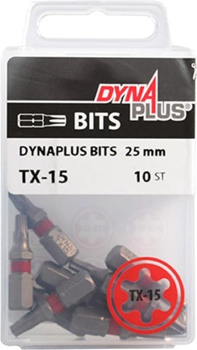Dynaplus - Schroefbit - Torx 15 - 25mm - Rood (10 stuks)
