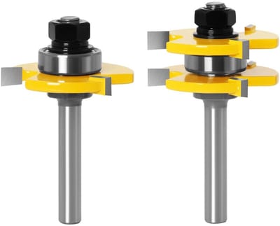 Set van 2 vingerfrezen met 8 mm schacht, geschikt voor houtbewerking en zagen.