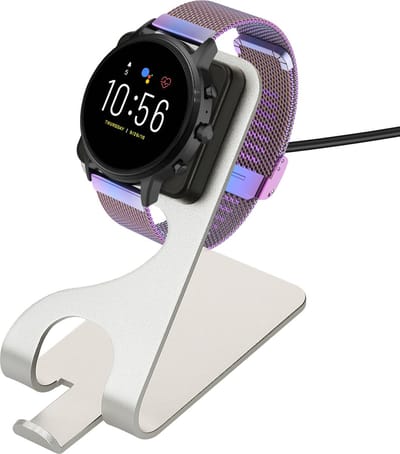 kwmobile USB-oplaadstandaard geschikt voor Fossil Gen 4 / Gen 5 / Michael Kors Runway MKT0002 - Oplader voor smartwatch - In zwart / zilver
