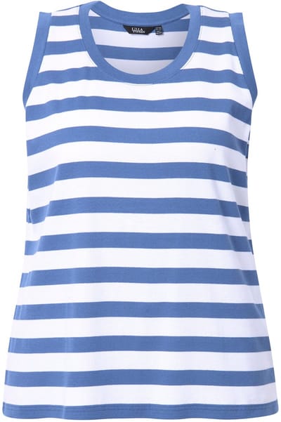 Ulla Popken - Dames - Top strepen ribjersey ronde hals mouwloos - Atlantisch blauw - Maat 54+
