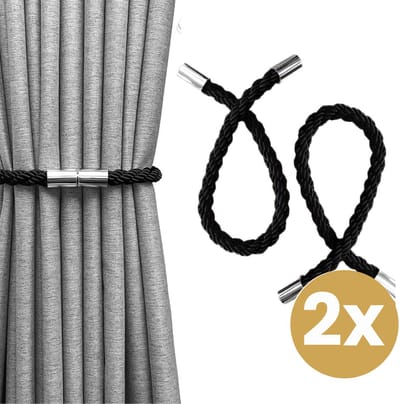 Home2go Gordijn Embrasse - Magneet Embrasse - raamdecoratieaccessoires - Gordijnhouder - Gordijn hanger - Gordijn Accessoires - Magnetisch Gordijnkoord - Zwart 50 cm - 2 Stuks