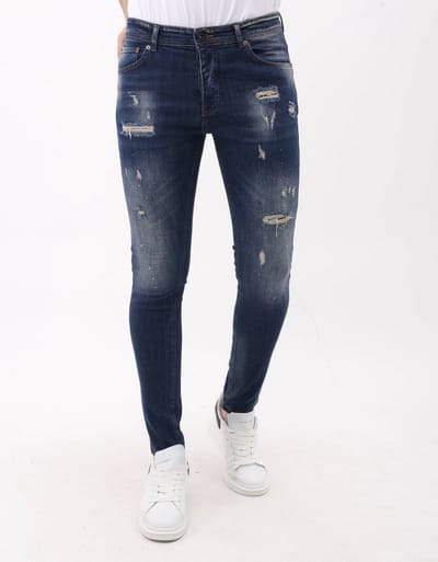 Jeans Heren - Spijkerbroek Heren Volwassenen - Heren Jeans Slim Fit met Verfspatten - MM-S-105 - Blauw