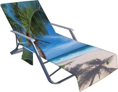 Zonbed Cover met Oceaanprint - Sneldrogende Microfiber Strandhanddoek met 2 Zakjes voor Zwembaden en Tuinen