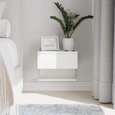 Famanu – Hangend wandnachtkastje met opbergruimte, smalle bijzettafel voor aan de muur, wit, afmetingen: x x ,6 cm