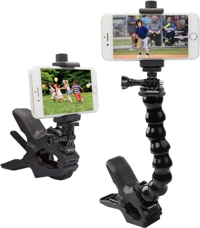 Famanu Telefoonhouder bureau zwanenhals bevestiging, mobiele telefoon klem clip voor paal, mobiele telefoon mount standaard, compatibel voor smartphone 14 Plus telefoon 13 Pro Xs Max XR X 8 7 6 6s Plus en