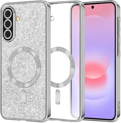 Hoesje geschikt voor Samsung Galaxy A37 - Techsuit Luxury Glitter Back Cover - Geschikt voor MagSafe - Zilver