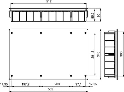 Box Aansluiting en Bypass voor Inbouwkast - 300 x 500 x 85 mm met 50 Buisringen Ø 40