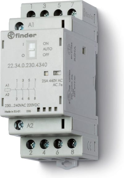 Finder 22.34.0.012.4640 Contactor 2x NO, 2x NC 12 V/DC, 12 V/AC 25 A Geschikt voor merk (relais): Finder Tray 1 stuk(s)