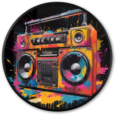 Poster in lijst Rond - Fotolijst 60x60 cm - Posters - Radio - Graffiti - Box - Kleuren - Zwart - Ronde posterlijst zwart - Decoratie - Wanddecoratie woonkamer - Muurdecoratie slaapkamer
