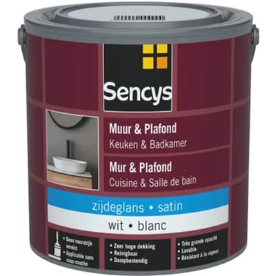 Sencys Muur- & Plafondverf Keuken & Badkamer Wit Satijn 2,5l