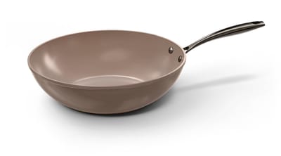 Cook & Pan Wokpan Ø 30 cm Taupe of Mind - PFAS vrij - Alle Warmtebronnen - Cool Touch Handgreep - Wok Pan met 7 jaar Garantie - Krasbestendige Anti Aanbaklaag - Vaatwasserbestendig - Gas, Inductie, Elektrisch, Oven