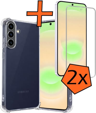 Hoes - Met Screenprotector - 2 Stuks - Geschikt voor Samsung Galaxy A37 - Sterk & Shockproof - Siliconen Case - Back Cover - Telefoon Hoes - Shock Proof - Transparant