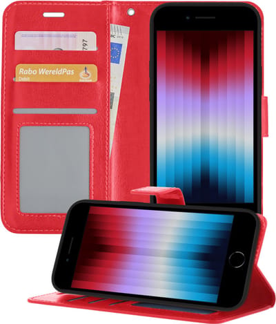 Hoesje - Met Pasjeshouder - Geschikt voor Apple iPhone SE (2022) - Luxe Bookcase Portemonee - Flip Case - Kunstleer Book Case - Flipcase - Book Cover - Walletcase - Portemonneehoes - Telefoonhoesjes - Rood
