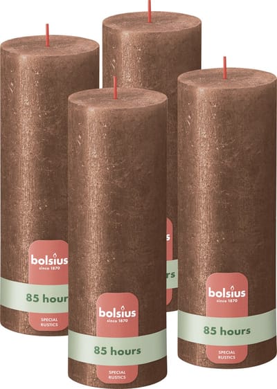 Bolsius - Rustieke kaars Shimmer - 4 Stuks - Metallic Koper Brons - 19cm - 85 branduren