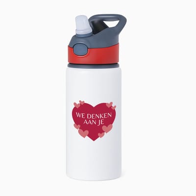 Hacebo® - We denken aan je hartje en kleine hartjes waterfles met rietje rood - iemand die door een moeilijke tijd gaat - moeilijke tijd - ziek - koorts - snel beter worden - cadeau - beterschap cadeau - kado - gift - water fles - 650ML