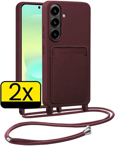 Hoesje Geschikt voor Samsung A37 Hoesje Met Koord Siliconen Case - Hoes Geschikt voor Samsung Galaxy A37 Backcover Met Afneembaar Koord - Aubergine - 2 Stuks