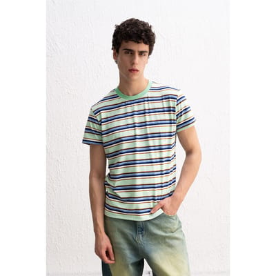 Comfort Fit Crew Neck Gestreept T-Shirt