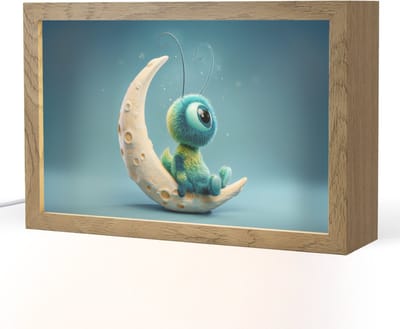 Nachtlampje 30x20 cm - Kinder lampje - Maan - Ruimtewezen - Blauw - Tafellamp kinderkamer - Slaapkamer lamp - Bedlamp kinderen - Kinderlampje stopcontact - Wandlamp babykamer - Nachtlampjes