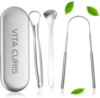 Vita Curis® Tongschraper - Tongreiniger - Mondverzorging - Professioneel - RVS - Stainless Steel - Inclusief luxe opbergbox en verpakking