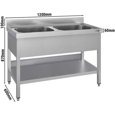 GGM Gastro Spültisch ECO - 1200x600mm - mit Grundboden - mit 2 Becken mittig