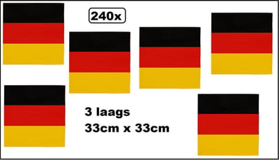 240x Servetten Duitsland 33cm x 33cm - 3 laags - Servet diner eten knoeien restaurant Duits WK 2026 BBQ thema feest verjaardag feest