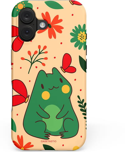Casetastic hoesje geschikt voor Apple iPhone 16 - MagSafe - Dubbellaagse bescherming - Kikkerkus - Fashion Case - Beige Groen Rood Perzik