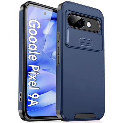 Schokbestendige Hybride Dubbellaagse Verdediger Hoesje Voor Google Pixel 9 Pro XL 9A 8 8A 7 6A Schuif Camera Bescherming PC+TPU Robuuste Funda Google Pixel 9 Pro blue