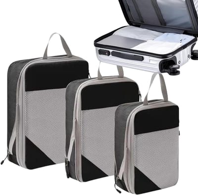 Compressie Packing Cubes - Reisorganizers Koffers - Bagage Opbergen - Ruimtebesparend Ontwerp - 3 stuks - Zwart