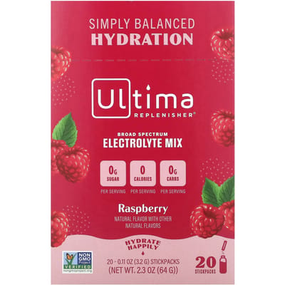 Ultima Replenisher, Elektrolytenmix, Framboos, 20 zakjes, 0,11 oz (3,2 gr) elk