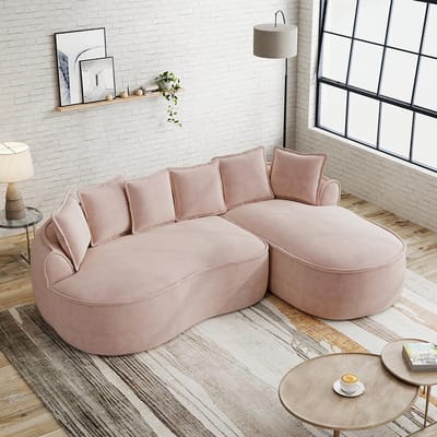 BLACKCOLORS Modulaire frameloze L-vormige bank, comfortabele Cloud-bank van chenille met diepe zitting, moderne chaise longue-bank, extra groot, inclusief kussens, ideaal voor de woonkamer, Roze