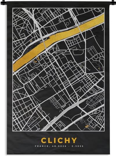 Wandkleed - Wanddoek - Stadskaart – Plattegrond – Clichy - Kaart – Frankrijk - 120x180 cm - Wandtapijt