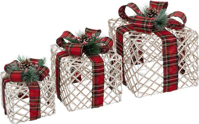 Cadeautjes met kerstlint, LED, set van 3