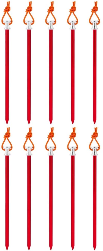 10 stuks 23 cm lange tentstokken van aluminiumlegering, rood, voor kamperen en wandelen