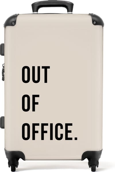 NoBoringSuitcases.com - Grote koffer - Quotes - Out of office - Beige - Reiskoffer met 4 wielen - Trolley op wieltjes - Rolkoffer groot - 72 liter - Ruimbagage valies 20kg - Valiezen voor volwassenen
