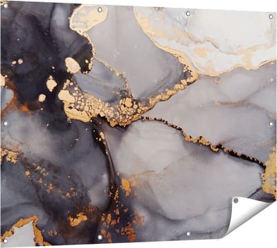 Gards Tuinposter Abstracte Kunst - Grijze Marmer met Goud - 120x90 cm - Tuindoek - Tuindecoratie - Wanddecoratie buiten - Tuinschilderij