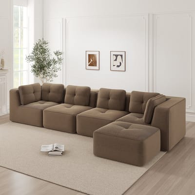 MODENUIT Hoekbank 4-Zits - Modulaire Opstelling Met Diepe Zitting - Voor Woonkamer En Lounge - Ribstof Bruin