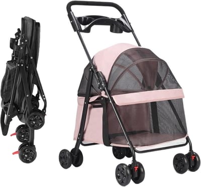 Huisdieren Kinderwagen - Reisbuggy - Comfortabel Reizen - 360° Draaibare Wielen - Tot 20 kg - Roze