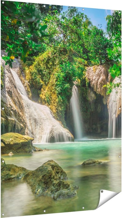 Gards Tuinposter Tropische Waterval - 120x180 cm - Tuindoek - Tuindecoratie - Wanddecoratie buiten - Tuinschilderij